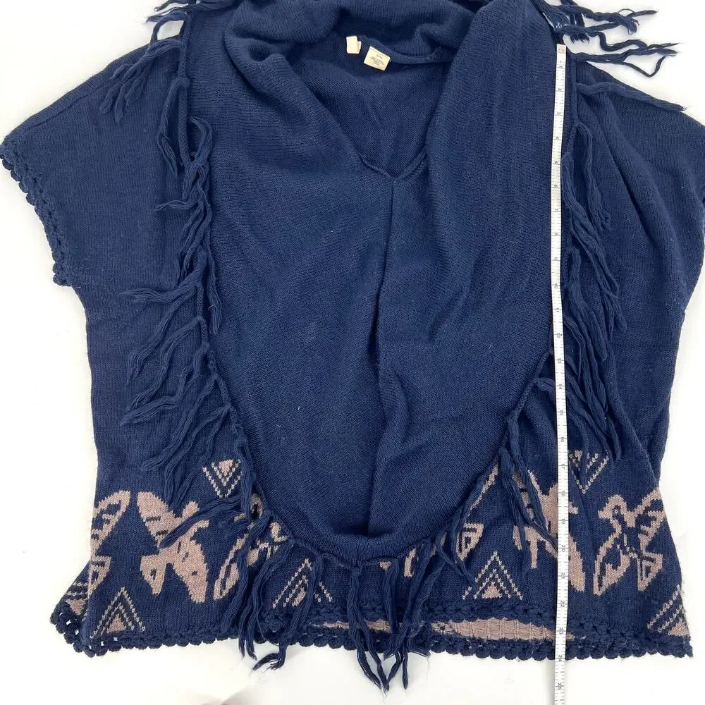 Anthropologie Moth Size XL Wool Blend Shawl Sweater Tribal Print Blue